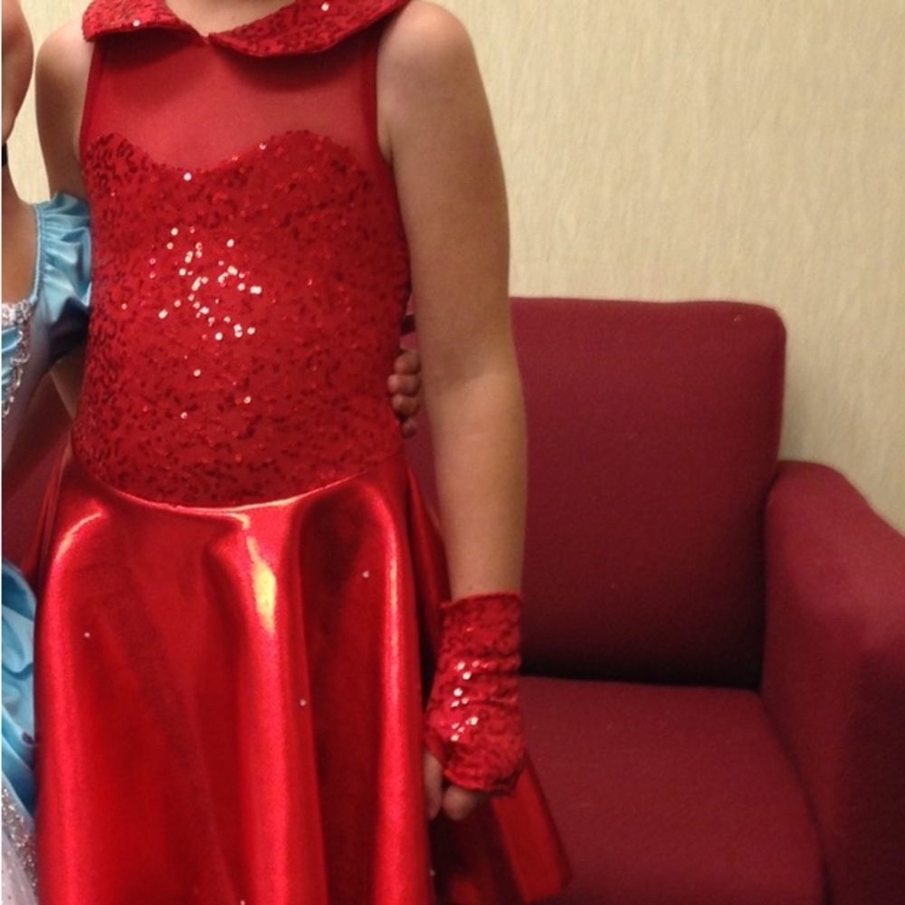 Red Sequin Dance Costume with Satin Skirt